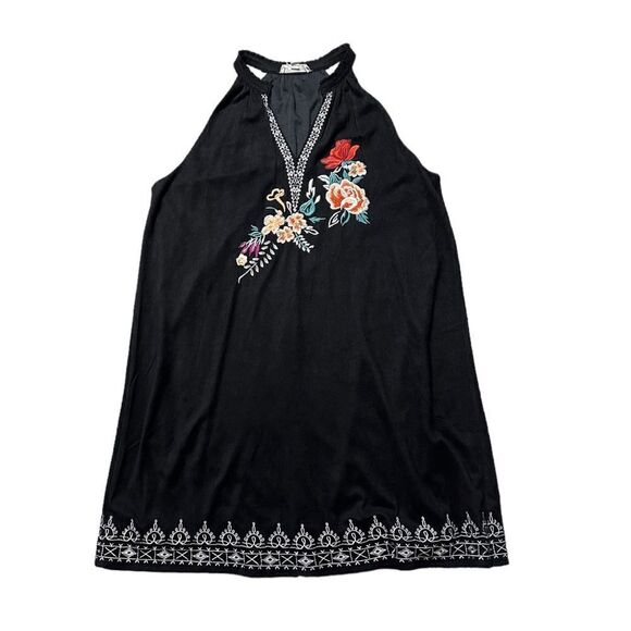 THML Microfiber Vegan Suede Embroidered Halter Dress Size Medium - Picture 1 of 16